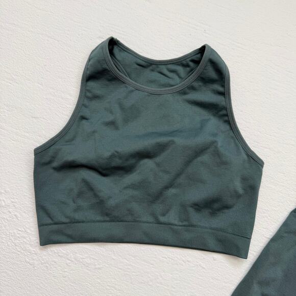 LiCi Green Seamless Activewear Set Sports Bra Leggings, Size Medium - Picture 3 of 6